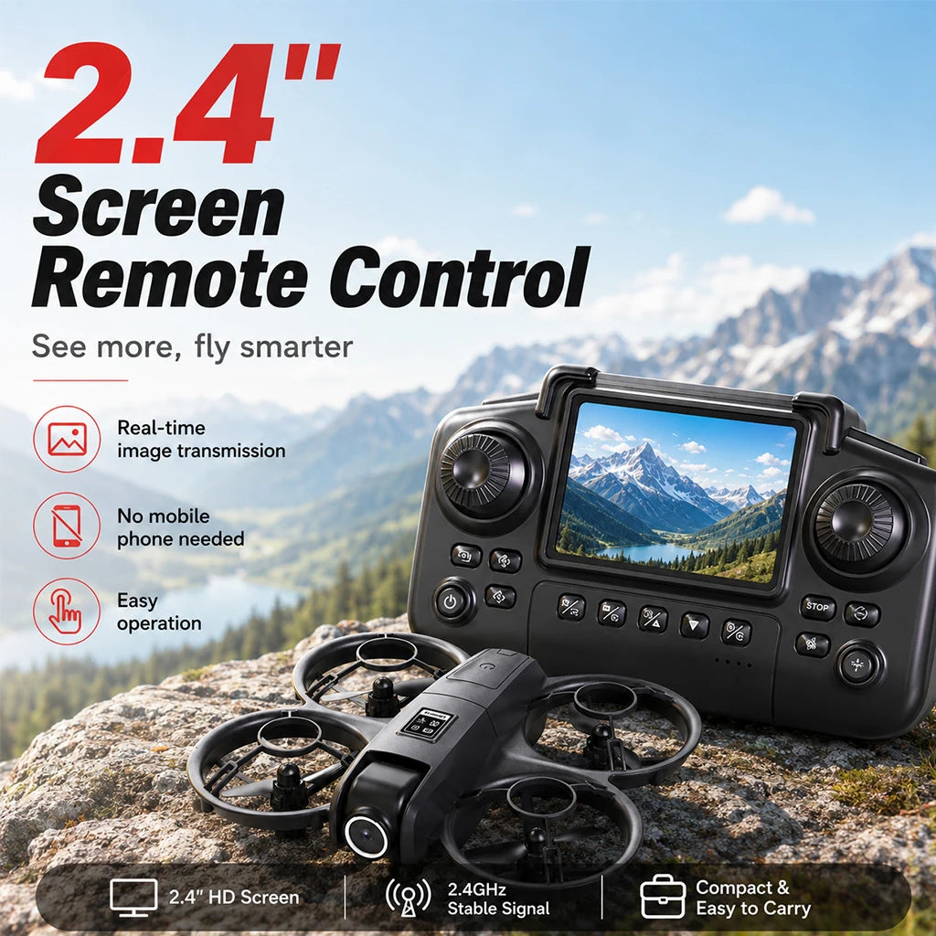 Mini Full Protective Drone YL3PK With 2.4 Inch Screen Remote Dual Camera Optical Flow Hover 2 Batteries Indoor RC Quadcopter