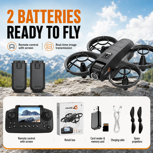 Mini Full Protective Drone YL3PK With 2.4 Inch Screen Remote Dual Camera Optical Flow Hover 2 Batteries Indoor RC Quadcopter