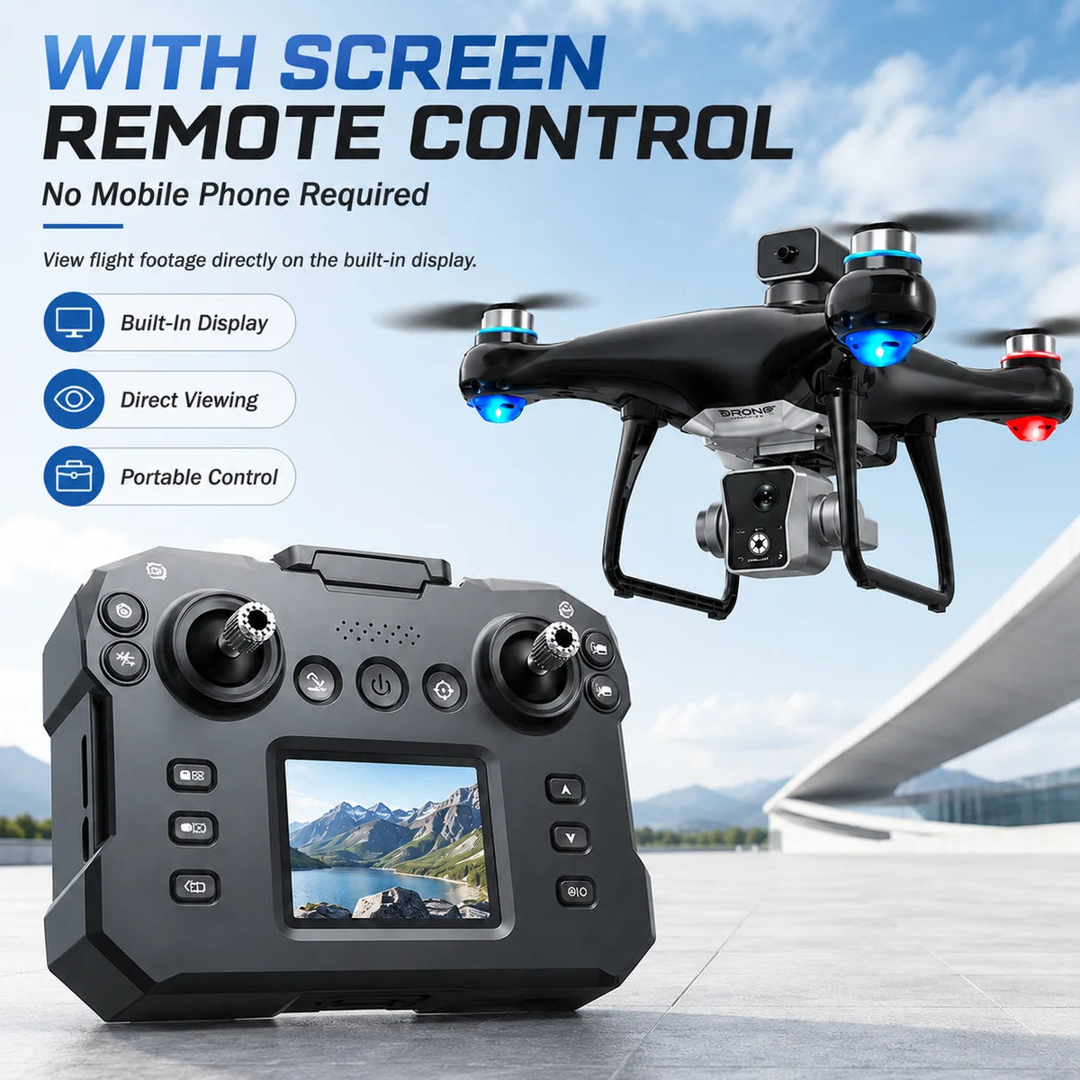Brushless Drone KY102 With Screen Remote 360 Obstacle Avoidance HD Dual Camera Optical Flow Hover Color LED Light RC Aerial Quadcopter