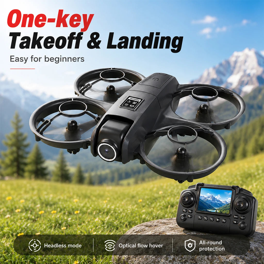 Mini Full Protective Drone YL3PK With 2.4 Inch Screen Remote Dual Camera Optical Flow Hover 2 Batteries Indoor RC Quadcopter