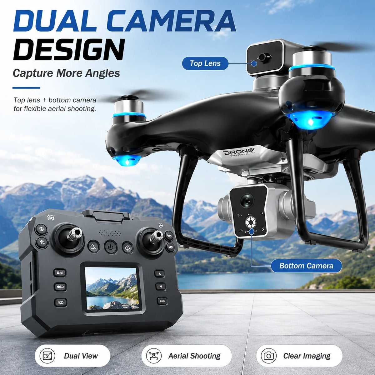 Brushless Drone KY102 With Screen Remote 360 Obstacle Avoidance HD Dual Camera Optical Flow Hover Color LED Light RC Aerial Quadcopter