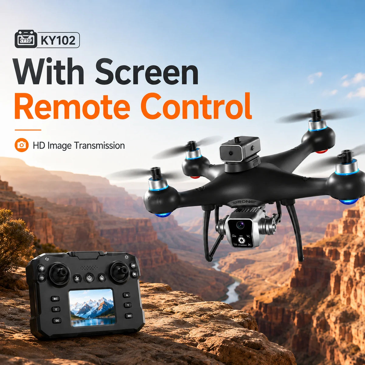 Brushless Drone KY102 With Screen Remote 360 Obstacle Avoidance HD Dual Camera Optical Flow Hover Color LED Light RC Aerial Quadcopter