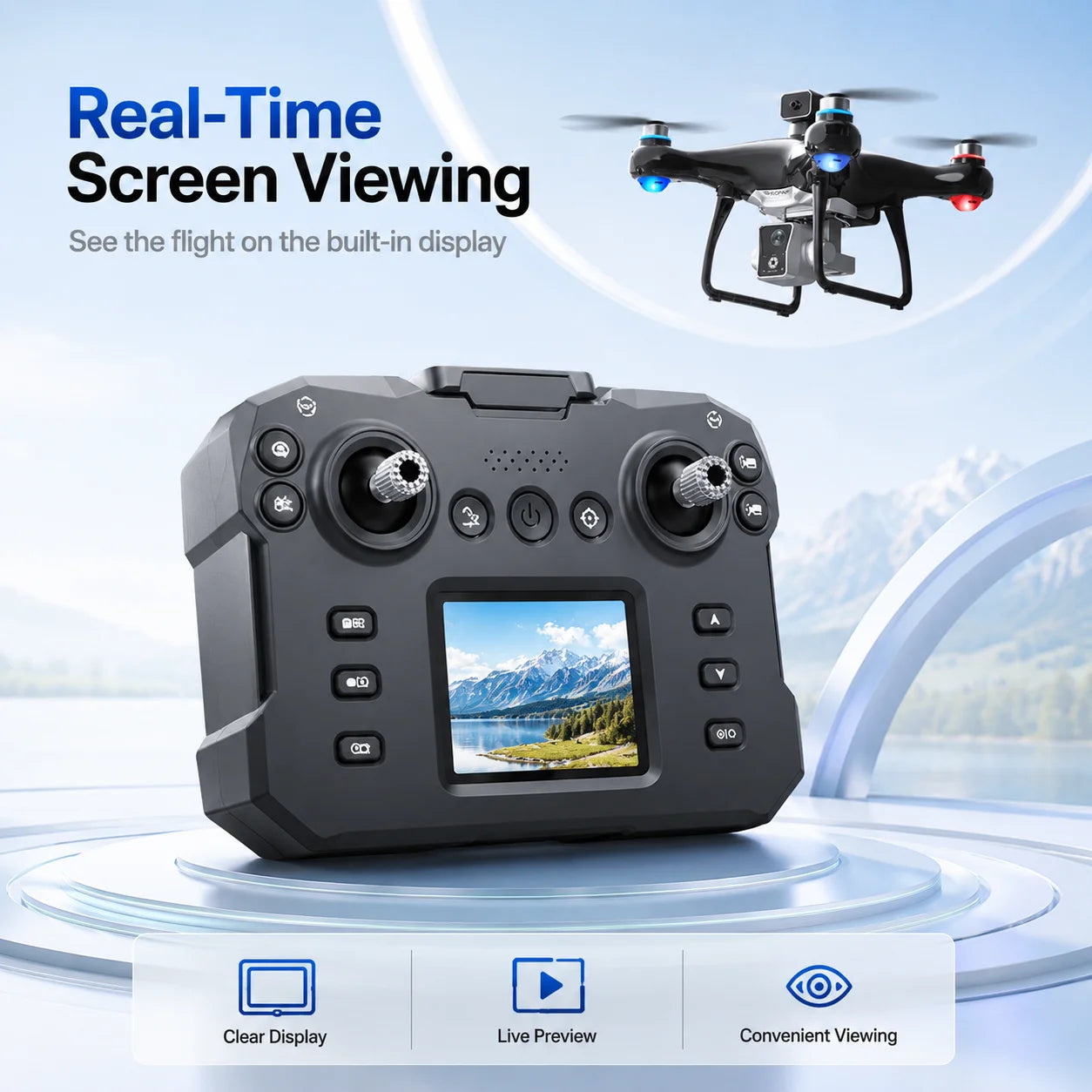 Brushless Drone KY102 With Screen Remote 360 Obstacle Avoidance HD Dual Camera Optical Flow Hover Color LED Light RC Aerial Quadcopter
