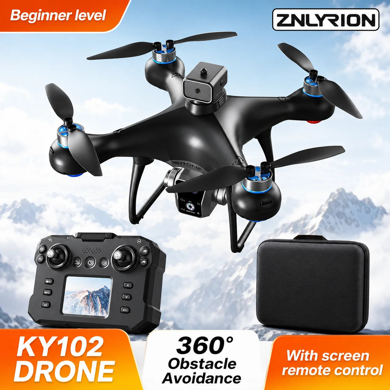 Brushless Drone KY102 With Screen Remote 360 Obstacle Avoidance HD Dual Camera Optical Flow Hover Color LED Light RC Aerial Quadcopter