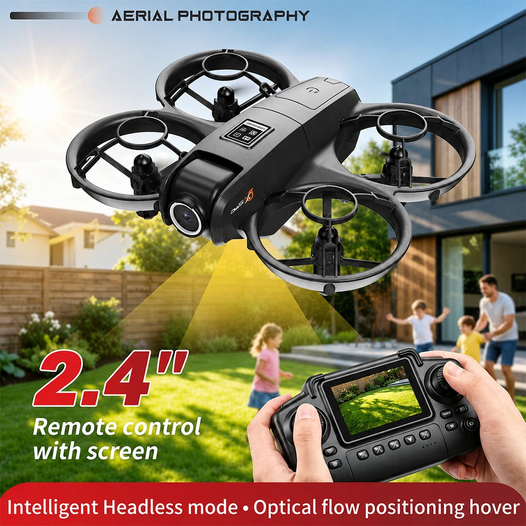 Mini Full Protective Drone YL3PK With 2.4 Inch Screen Remote Dual Camera Optical Flow Hover 2 Batteries Indoor RC Quadcopter