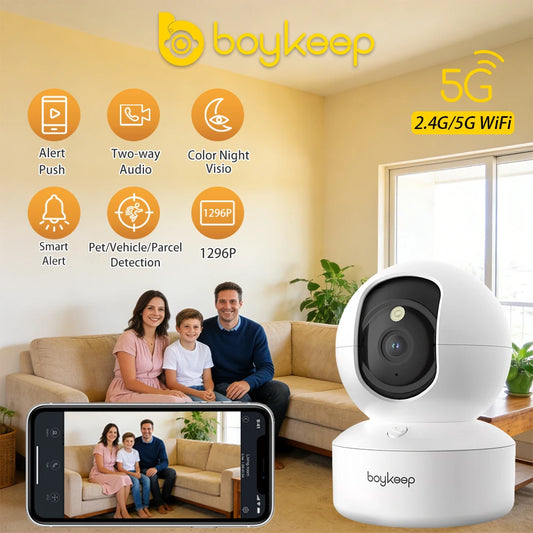 2K Smart WiFi Security Camera Dual Band 5G/2.4GHz Indoor Surveillance Camera, 360° PTZ, IR Night Vision, Two-Way Audio