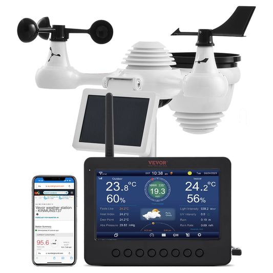 7-in-1 Wireless Weather Station with Wi-Fi 7" TFT Colorful Display & Solar-Powered Sensor Indoor & Outdoor Monitoring