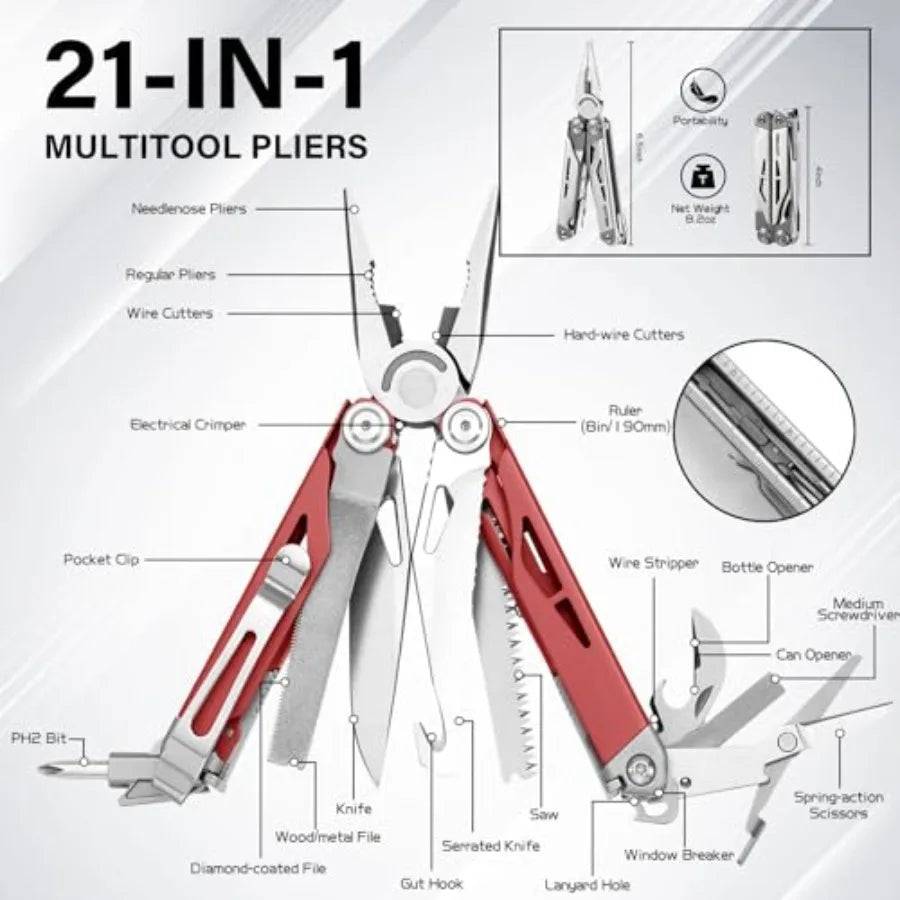 Multitool 21-in-1 for Work Home Garden DIY Auto: Heavy-duty Stainless Steel Black with Safety Locking Spring-Action Scissors