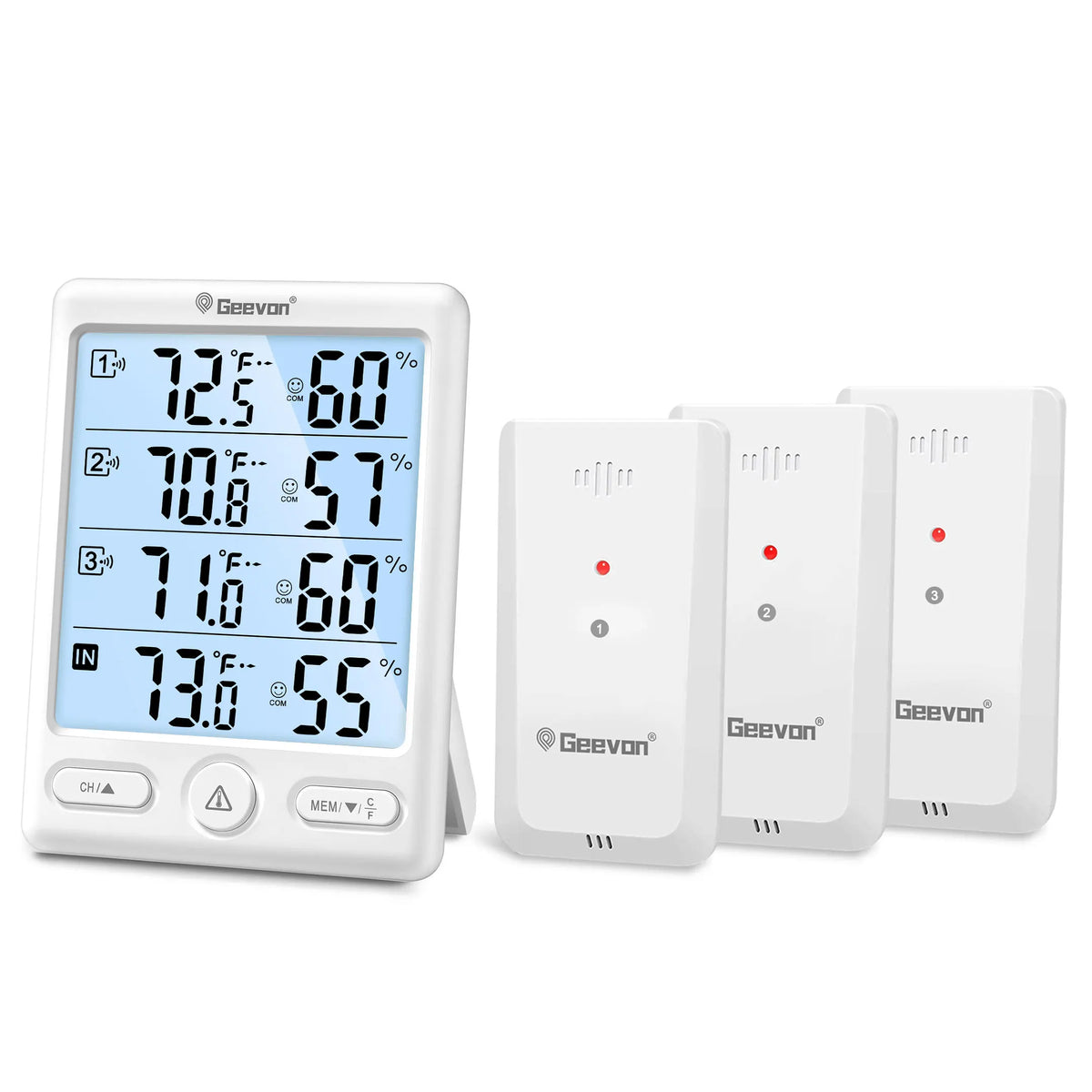 Indoor Outdoor Thermometer Wireless 3 Remote Sensors, 5-Inch Display Digital Hygrometer Thermometer Temperature Humidity