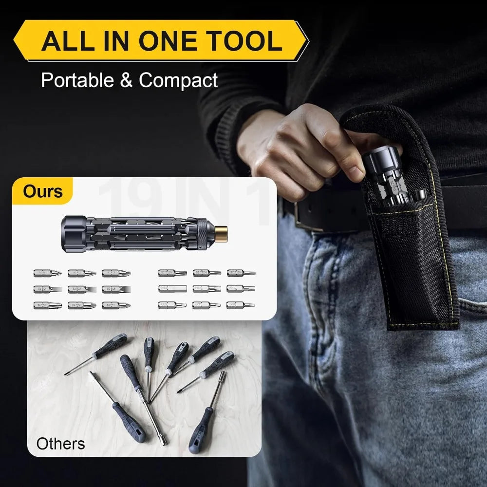 19 in 1 Multibit Screwdriver Set - Magnetic Multitool with Torx Hex Phillips Slotted, Repair Kit for Computer Home Furniture