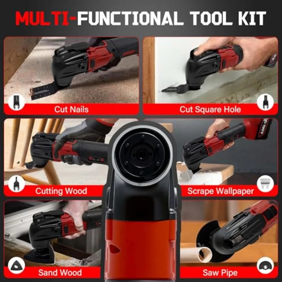 Oscillating Multi Tools for Milwaukee 18V Battery Multi-Use Grinding Tool 4°Oscillation Angle 6 Variable Speeds Quick-fit Blade