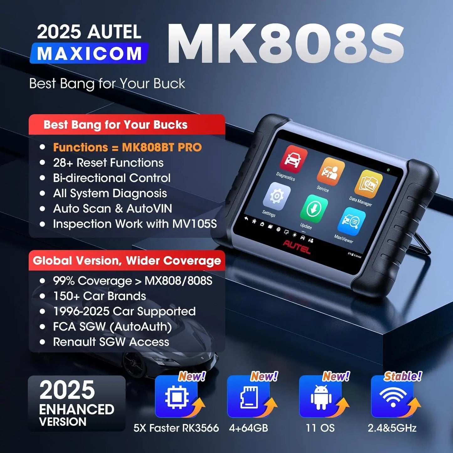 MaxiCOM MK808S Bidirectional Tool as MK808BT Pro MX808S OBD2 Scanner Bi-directional Control Diagnosis Automotive Tools