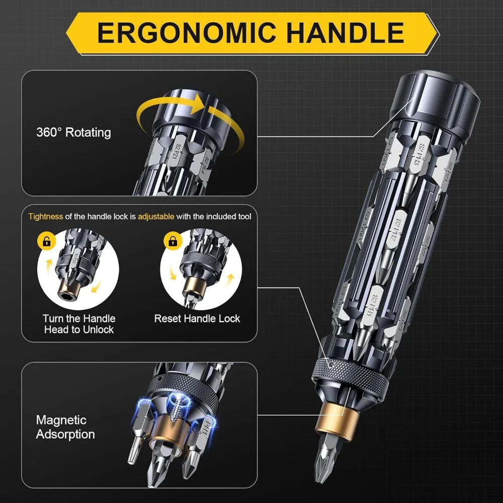 19 in 1 Multibit Screwdriver Set - Magnetic Multitool with Torx Hex Phillips Slotted, Repair Kit for Computer Home Furniture