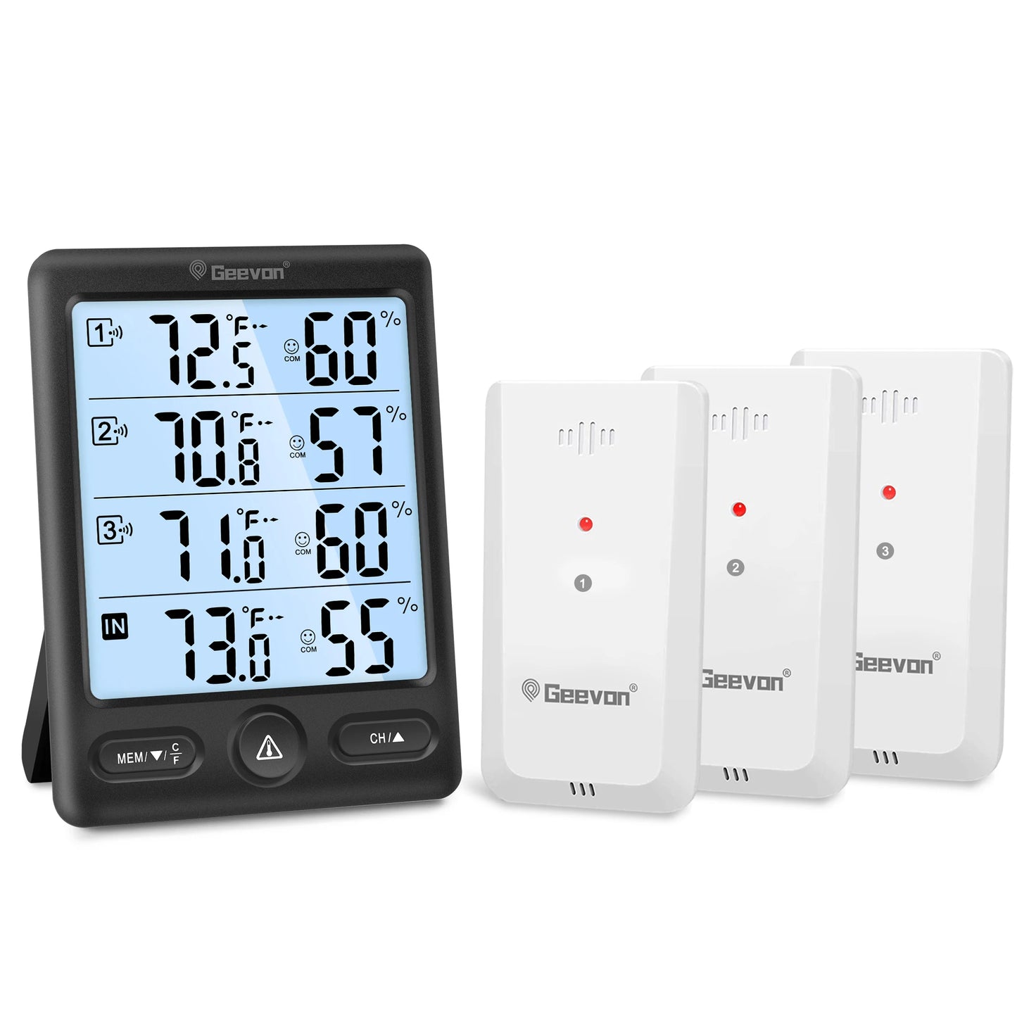 Indoor Outdoor Thermometer Wireless 3 Remote Sensors, 5-Inch Display Digital Hygrometer Thermometer Temperature Humidity