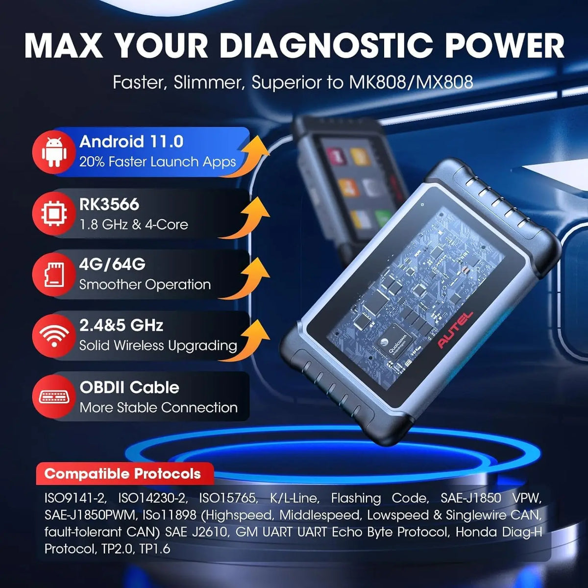 MaxiCOM MK808S Bidirectional Tool as MK808BT Pro MX808S OBD2 Scanner Bi-directional Control Diagnosis Automotive Tools