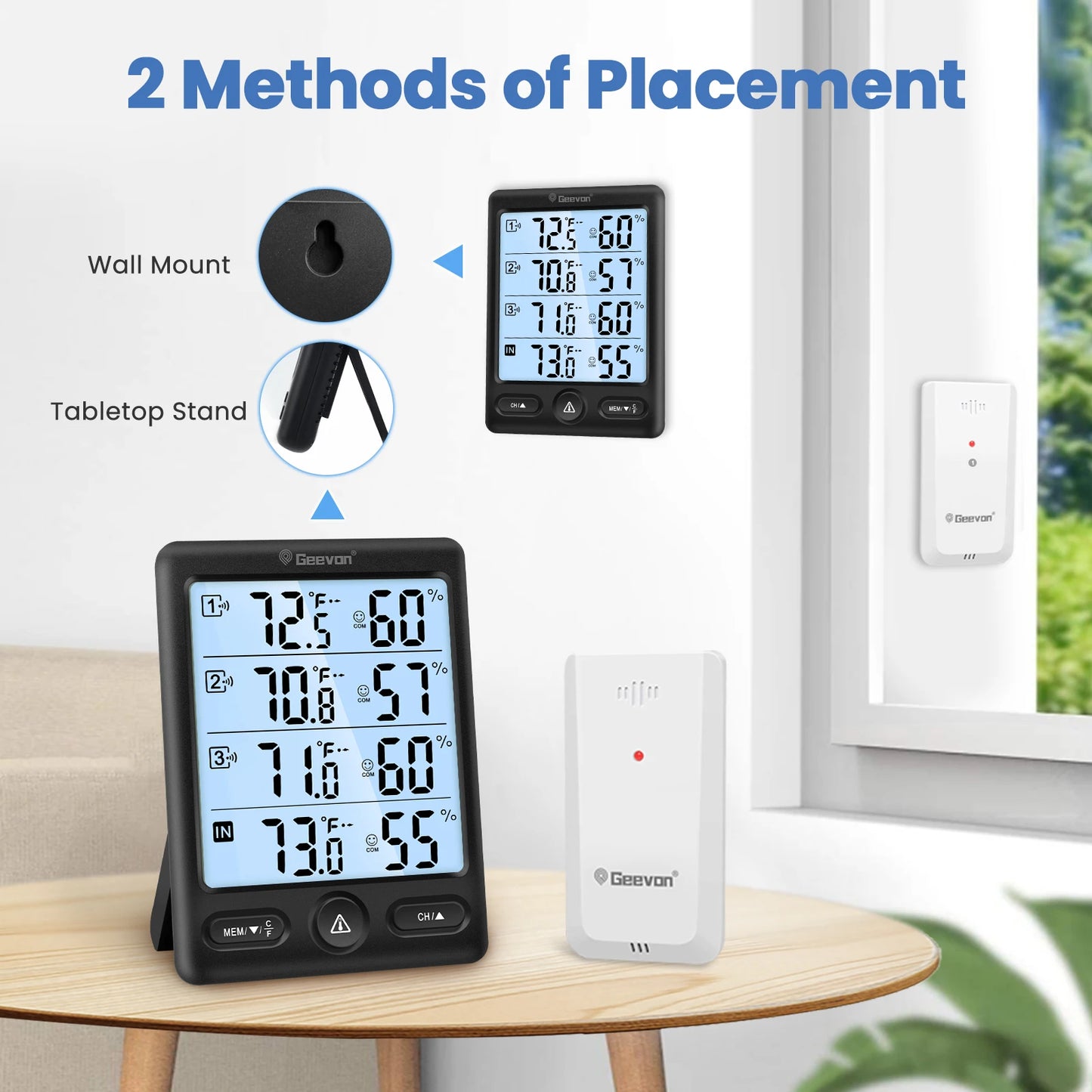 Indoor Outdoor Thermometer Wireless 3 Remote Sensors, 5-Inch Display Digital Hygrometer Thermometer Temperature Humidity